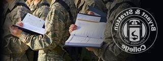 Military students reading textbooks